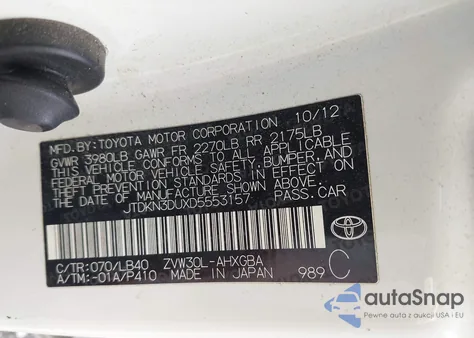 2013 Toyota Prius Four z USA, uszkodzony, nr VIN JTDKN3DUXD5553157